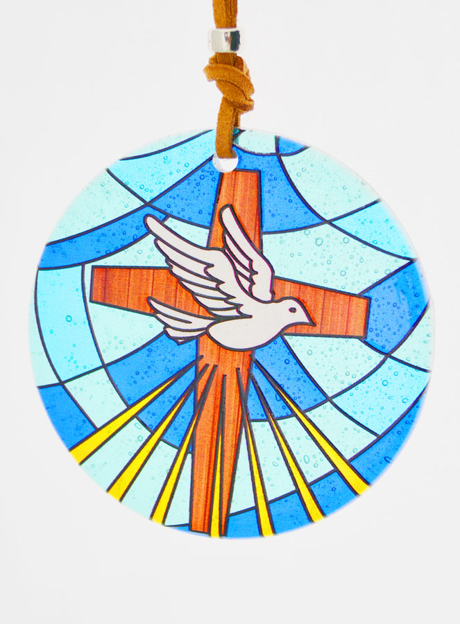 Médaillon Croix en Verre Façon Vitrail - 7cm (pic 1)