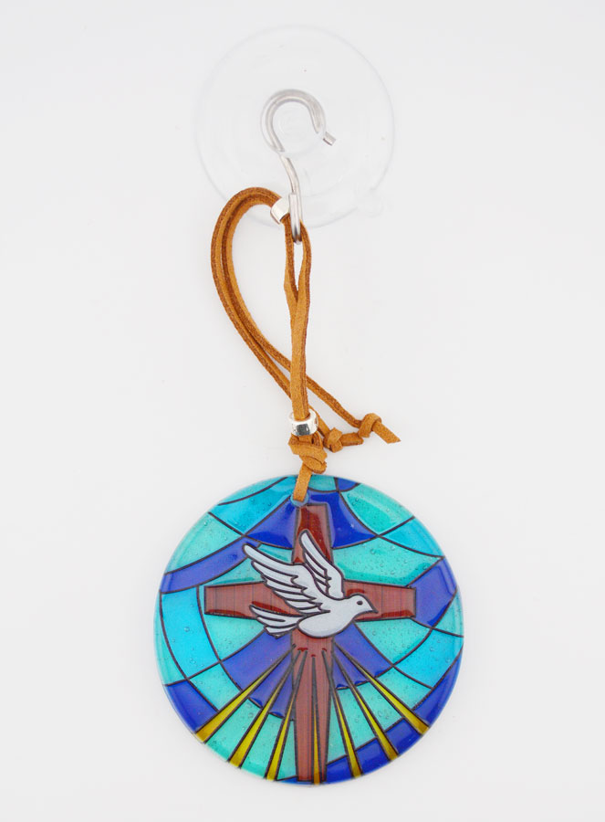 Médaillon Croix en Verre Façon Vitrail - 7cm (pic 3)