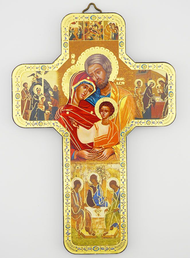 Croix Icône en Bois Sainte Famille - 18cm (pic 1)