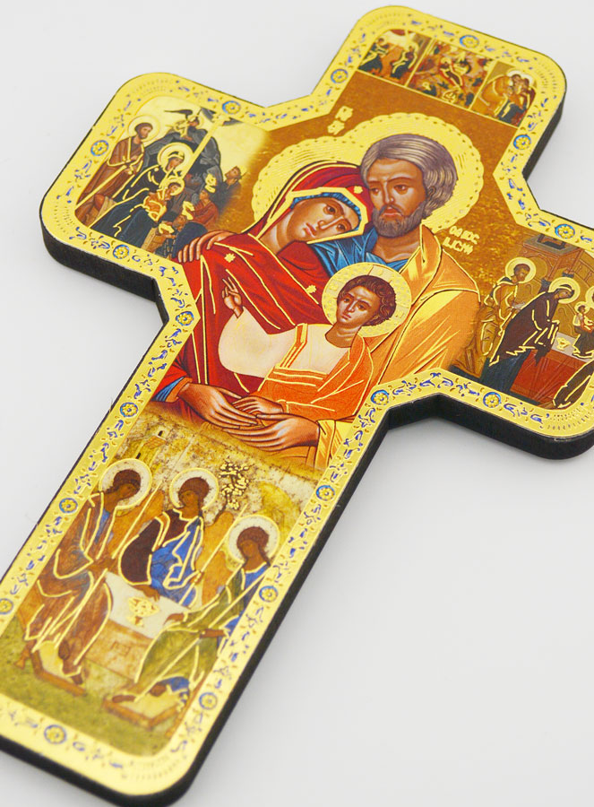 Croix Icône en Bois Sainte Famille - 18cm (pic 3)
