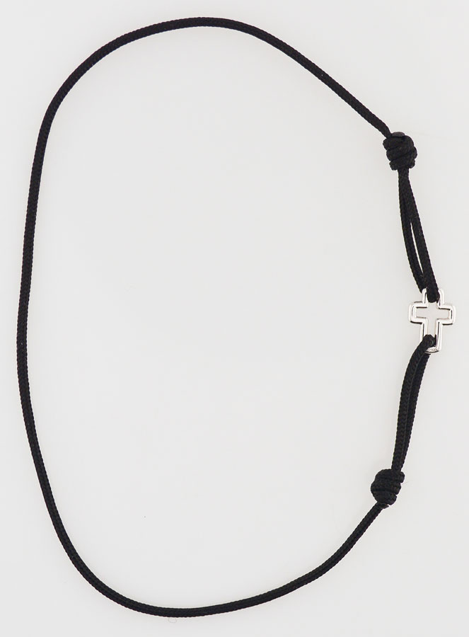 Bracelet Cordon Noir & Croix en Argent (pic 1)