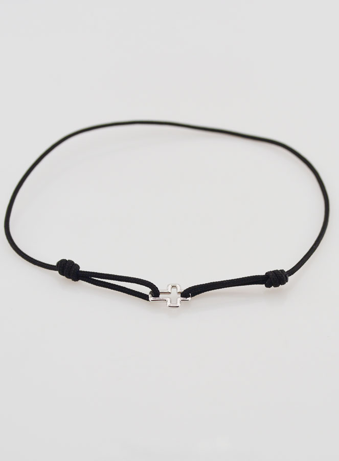 Bracelet Cordon Noir & Croix en Argent (pic 2)
