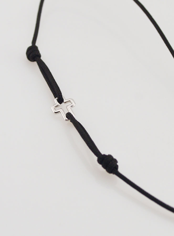 Bracelet Cordon Noir & Croix en Argent (pic 4)