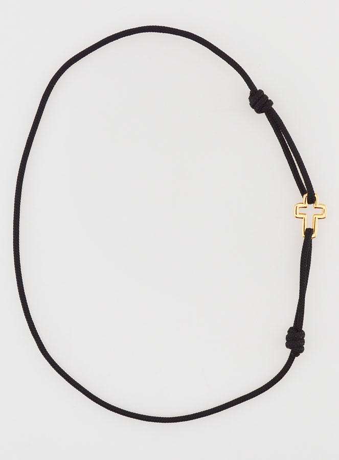Bracelet Cordon Noir & Croix en Plaqué Or (pic 1)