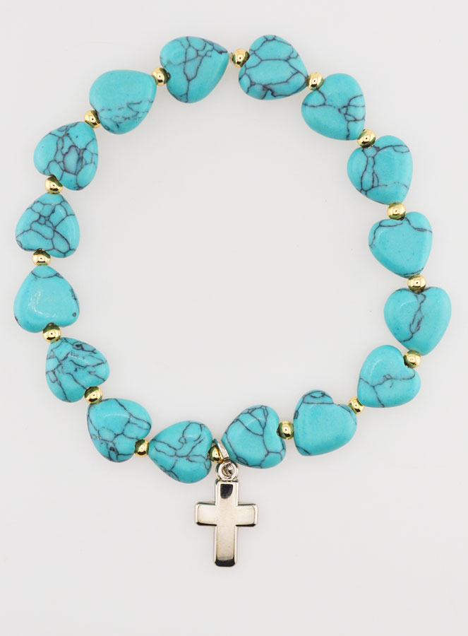 Bracelet Grain Coeur - Turquoise & Croix (pic 1)