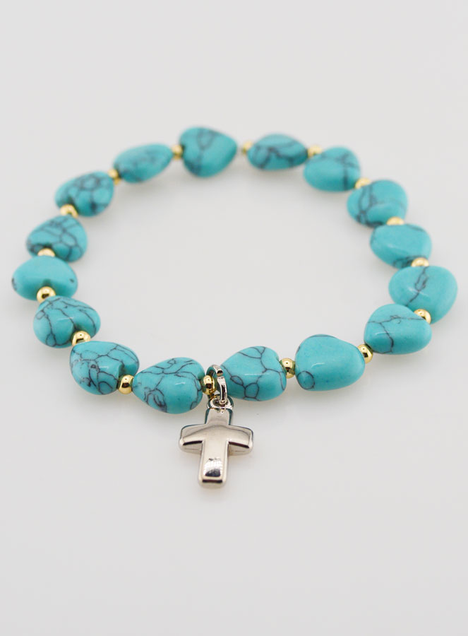 Bracelet Grain Coeur - Turquoise & Croix (pic 2)