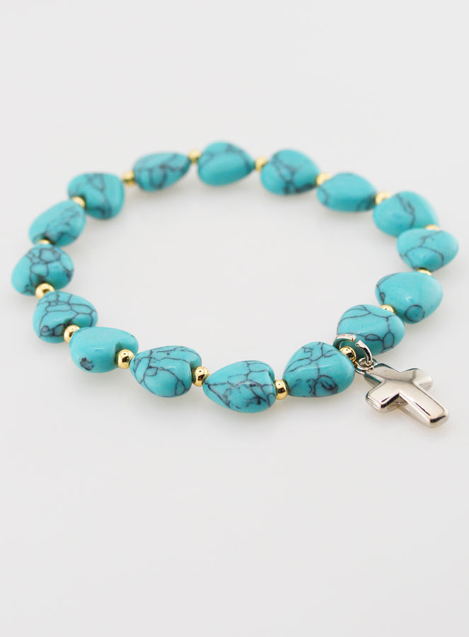 Bracelet Grain Coeur - Turquoise & Croix (pic 3)