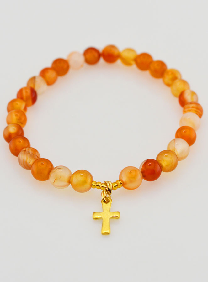 Bracelet Religieux en Pierre de Cornaline 6mm & Croix (pic 2)