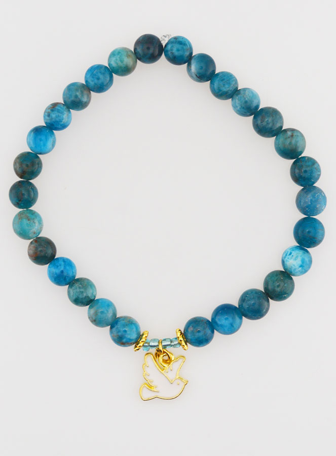 Bracelet en Pierre Naturelle d'Apatite 6mm & Esprit Saint (pic 1)