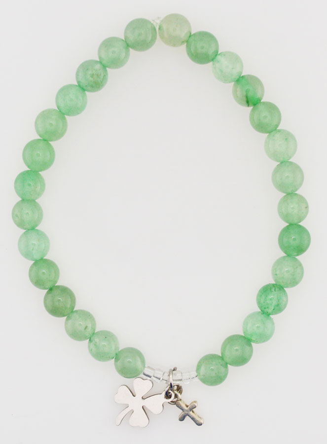Bracelet Religieux en Pierre Naturelle d'Aventurine 6mm - Trèfle & Croix (pic 1)