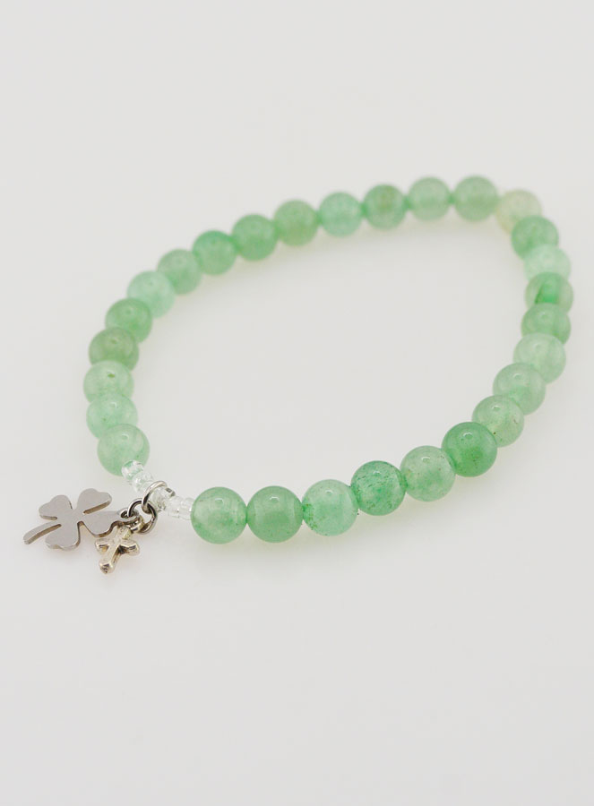 Bracelet Religieux en Pierre Naturelle d'Aventurine 6mm - Trèfle & Croix (pic 4)