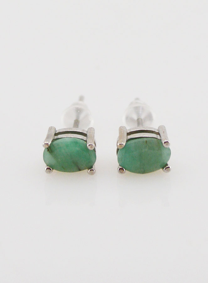 Boucles d'Oreilles Solitaire - Emeraude AAA (pic 1)