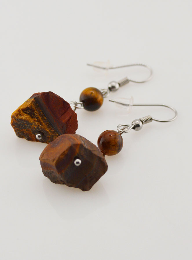 Boucles d'Oreilles Oeil de Tigre Brut (pic 4)