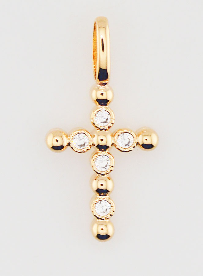 Pendentif Croix Plaqué Or & Zircons - 15mm (pic 1)