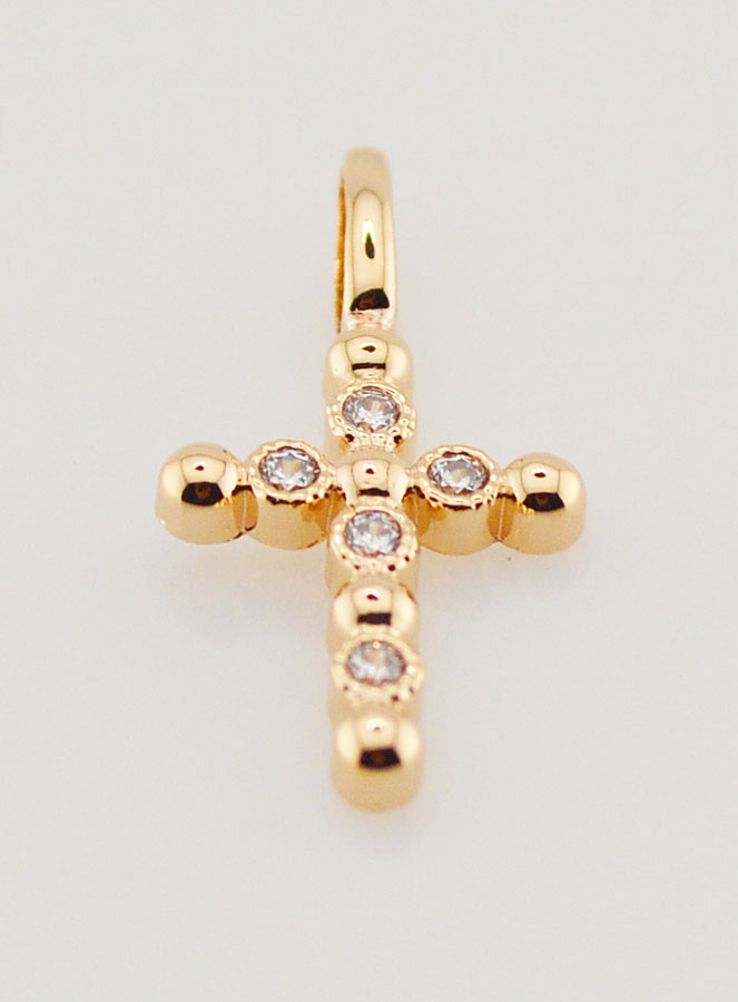 Pendentif Croix Plaqué Or & Zircons - 15mm (pic 2)