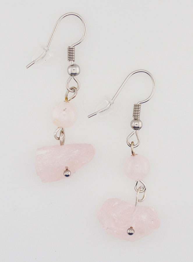 Boucles d'Oreilles en Pierre de Quartz Rose (pic 1)
