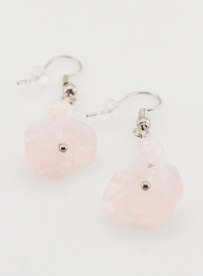 Boucles d'Oreilles en Pierre de Quartz Rose (pic 2)