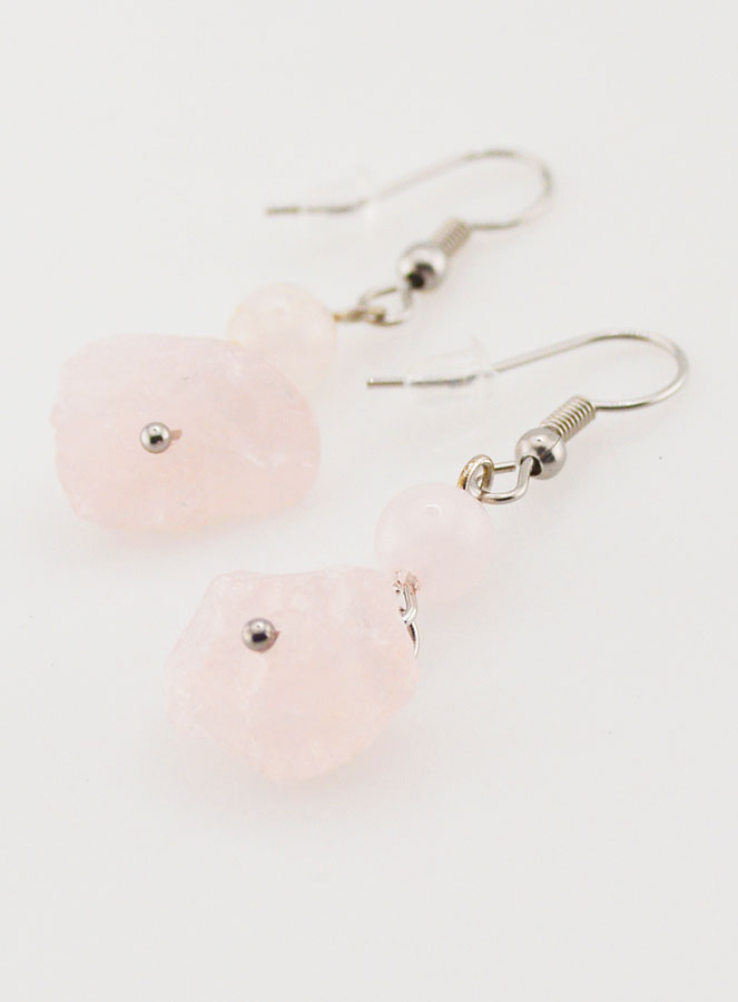 Boucles d'Oreilles en Pierre de Quartz Rose (pic 4)