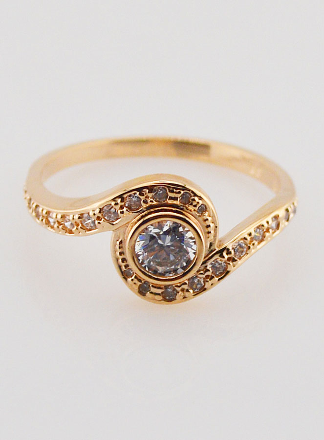 Bague Spirale Plaqué Or 18k & Zircons Taille 56 (pic 1)