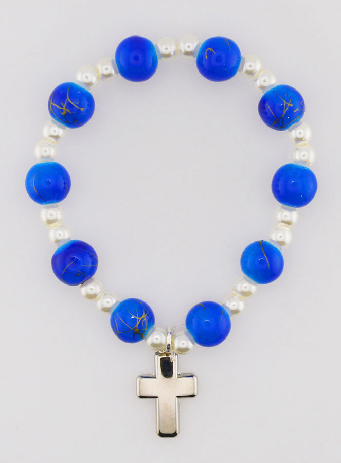 Bracelet Religieux Enfant & Croix - Bleu Foncé (pic 1)