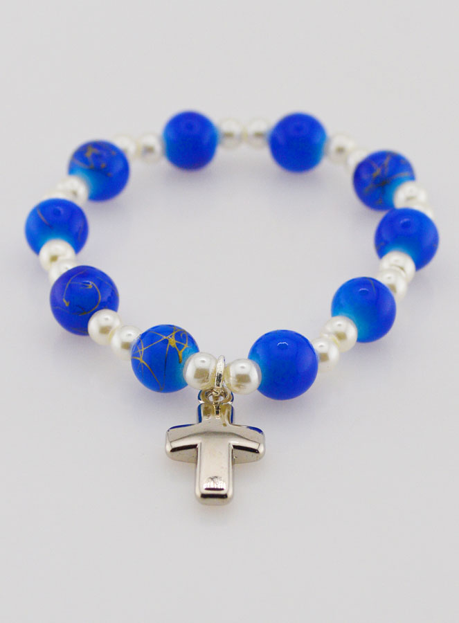 Bracelet Religieux Enfant & Croix - Bleu Foncé (pic 2)