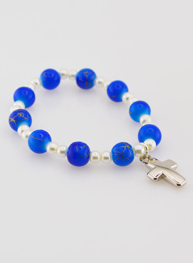 Bracelet Religieux Enfant & Croix - Bleu Foncé (pic 3)