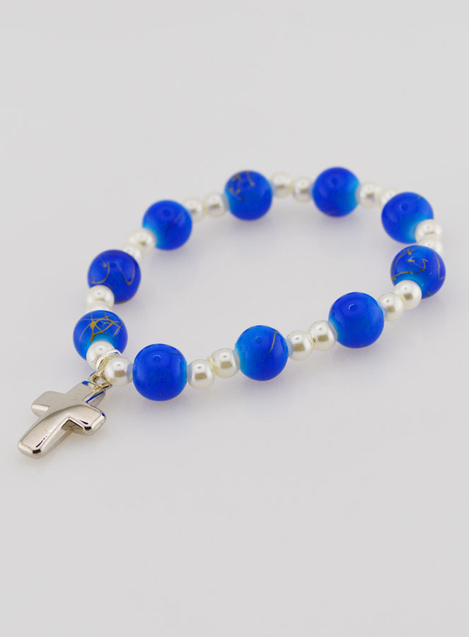Bracelet Religieux Enfant & Croix - Bleu Foncé (pic 4)