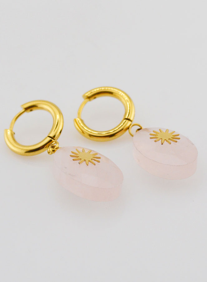 Boucles d'Oreilles Quartz Rose Facetté et Soleil (pic 3)