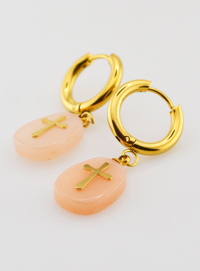 Boucles d'Oreilles Aventurine Pêche & Croix (pic 4)
