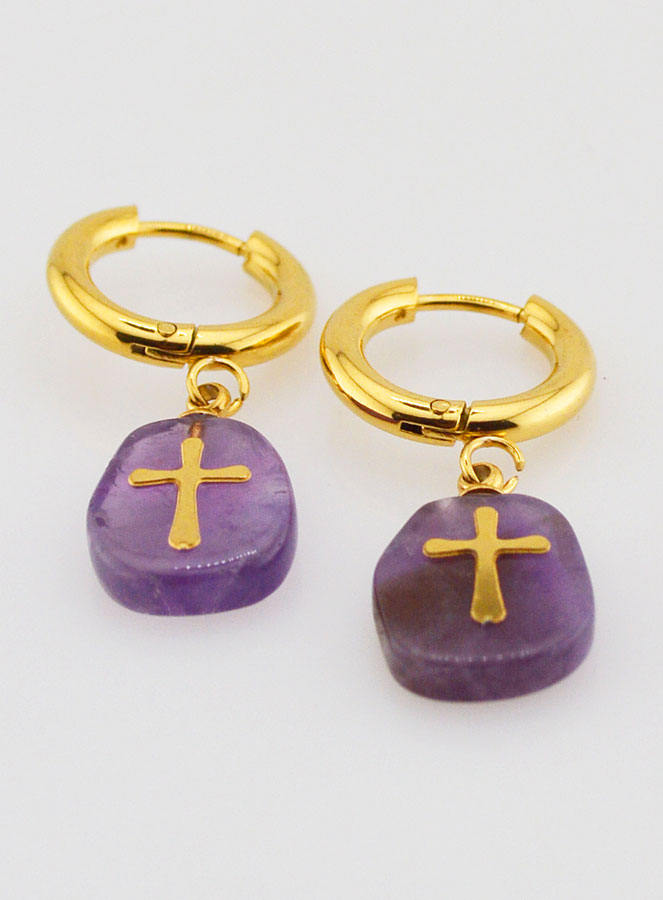Boucles d'Oreilles Améthyste & Croix (pic 2)