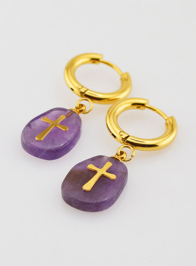 Boucles d'Oreilles Améthyste & Croix (pic 4)