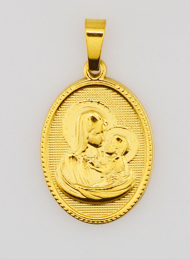 Médaille Vierge à l'Enfant en Inox Doré - 21mm (pic 1)