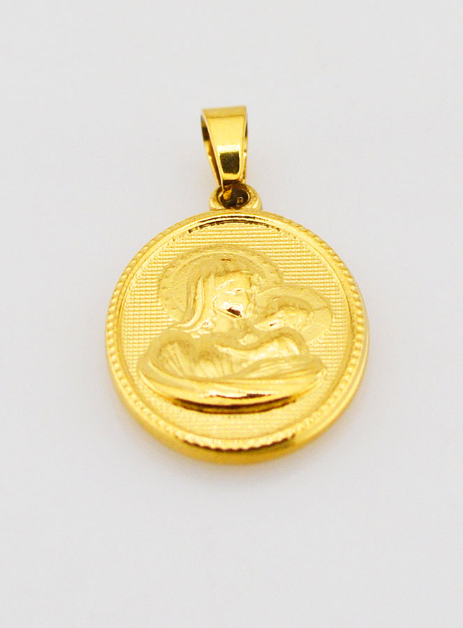 Médaille Vierge à l'Enfant en Inox Doré - 21mm (pic 2)