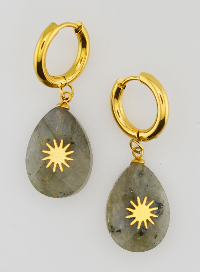Boucles d'Oreilles Labradorite Facetté et Soleil (pic 1)