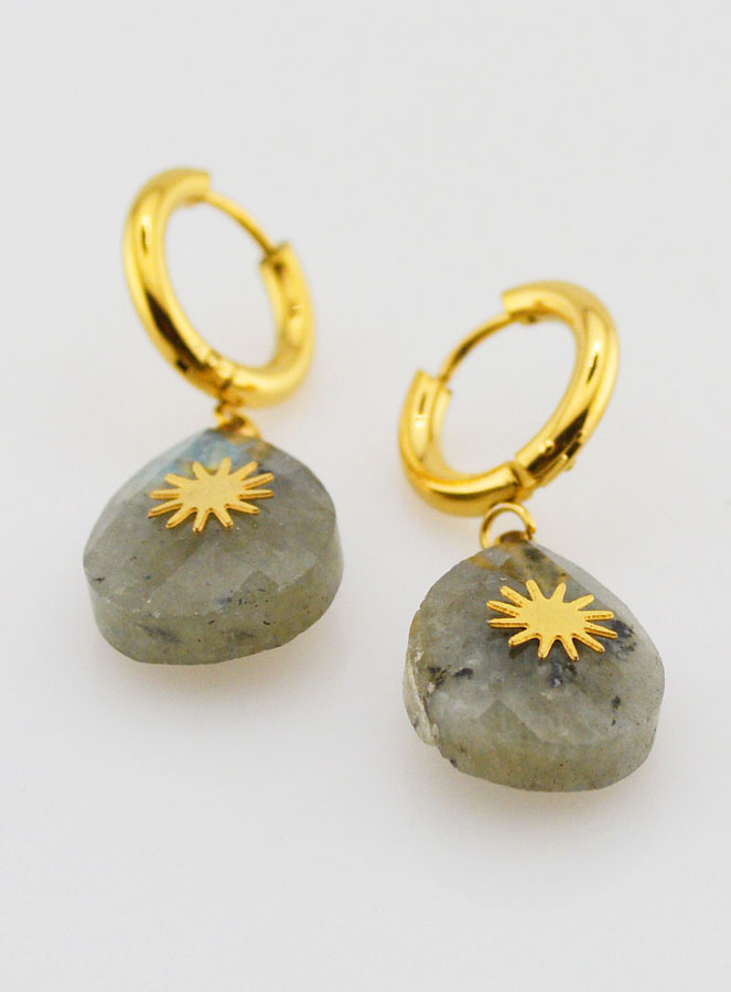 Boucles d'Oreilles Labradorite Facetté et Soleil (pic 2)