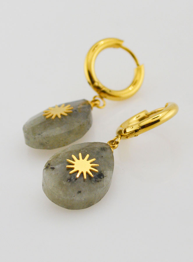 Boucles d'Oreilles Labradorite Facetté et Soleil (pic 3)