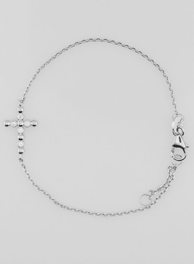 Bracelet Religieux en Argent Massif - Croix en Zircons Ronds (pic 1)