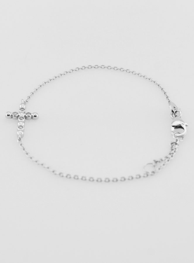 Bracelet Religieux en Argent Massif - Croix en Zircons Ronds (pic 2)