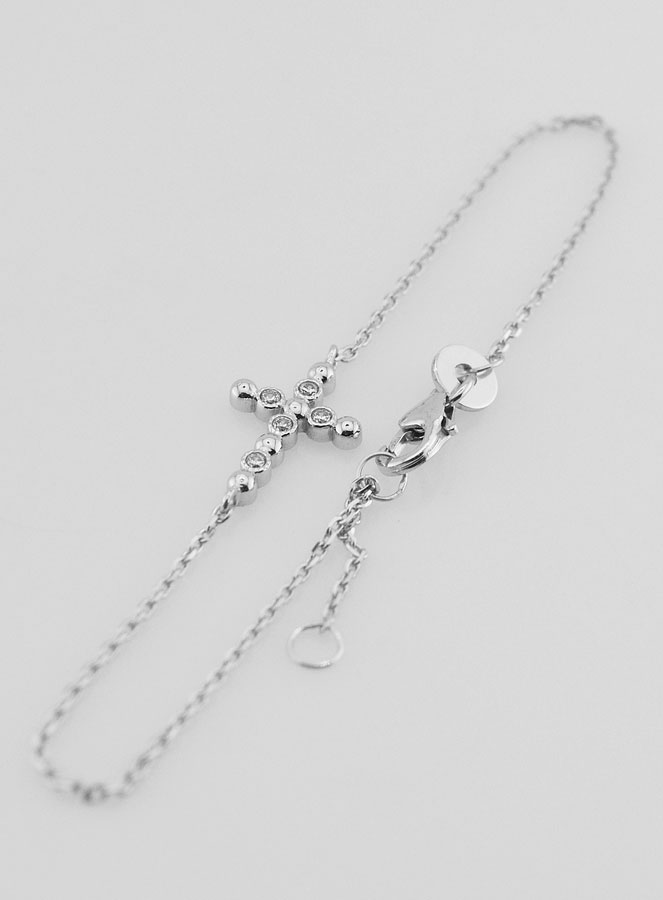 Bracelet Religieux en Argent Massif - Croix en Zircons Ronds (pic 3)