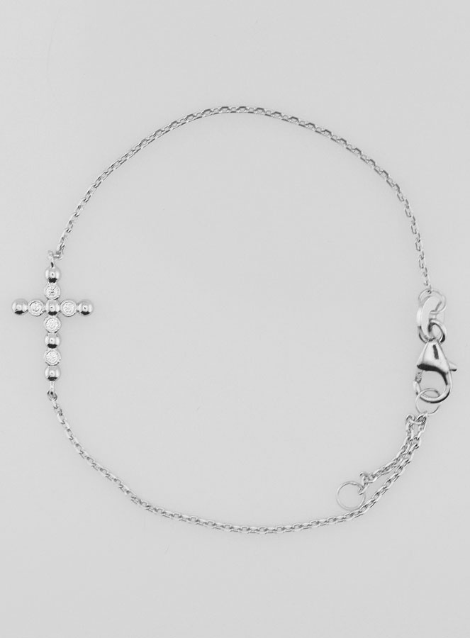 Bracelet Religieux en Argent Massif Rhodié - Croix & Zircons (pic 1)