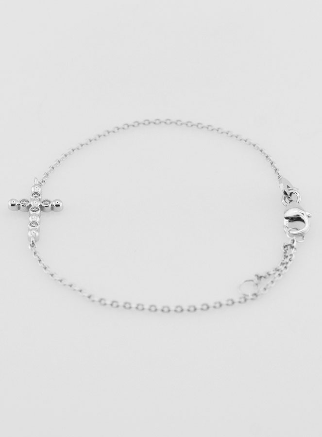 Bracelet Religieux en Argent Massif Rhodié - Croix & Zircons (pic 2)