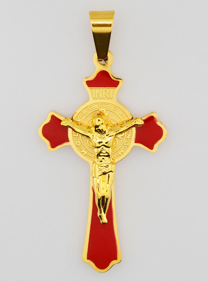 Pendentif Croix de Saint Benoît Emaillé - Rouge (pic 1)