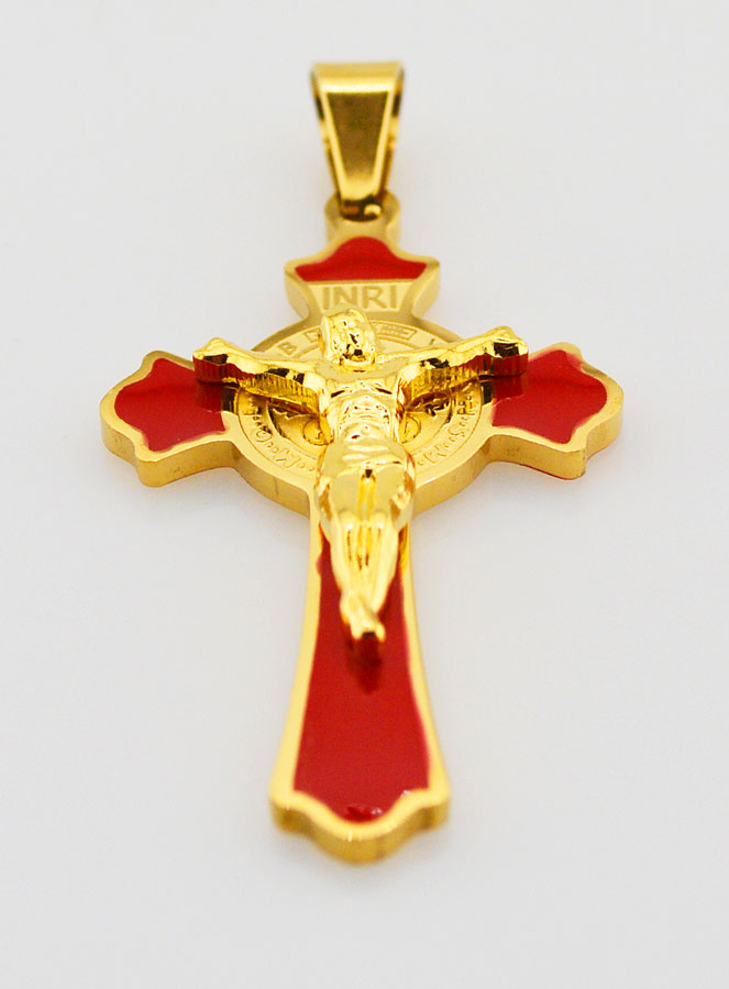 Pendentif Croix de Saint Benoît Emaillé - Rouge (pic 2)
