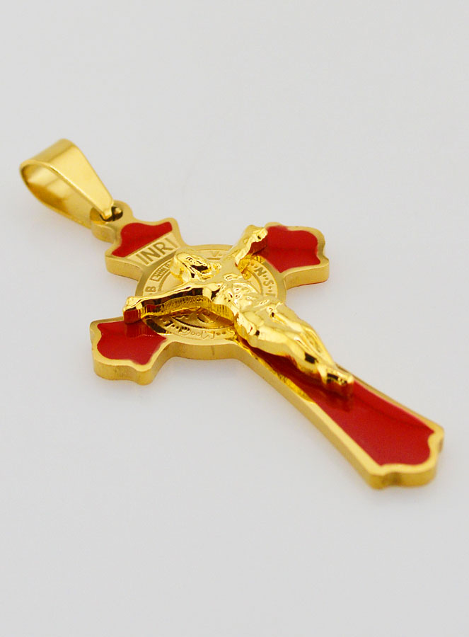 Pendentif Croix de Saint Benoît Emaillé - Rouge (pic 3)