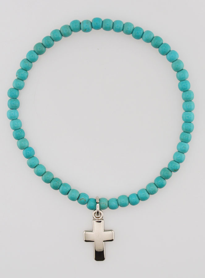 Bracelet en Turquoise 4mm & Croix (pic 1)