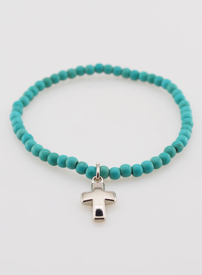 Bracelet en Turquoise 4mm & Croix (pic 2)