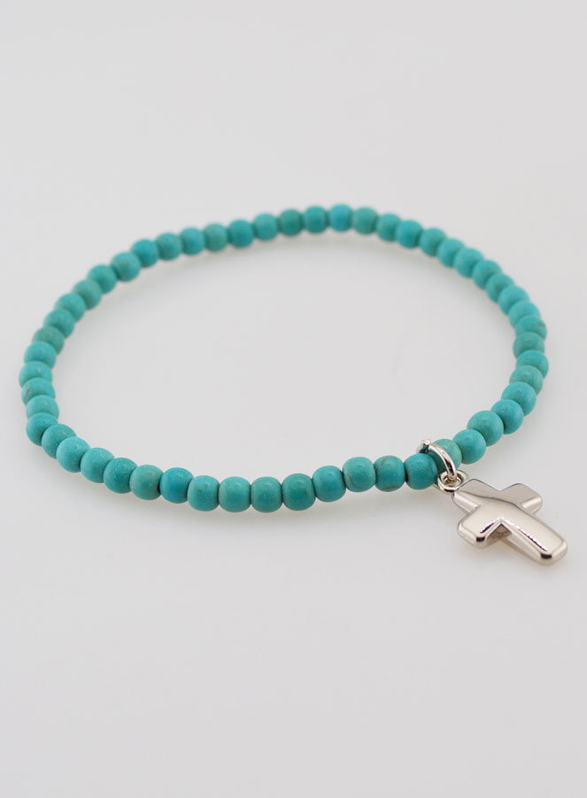 Bracelet en Turquoise 4mm & Croix (pic 3)