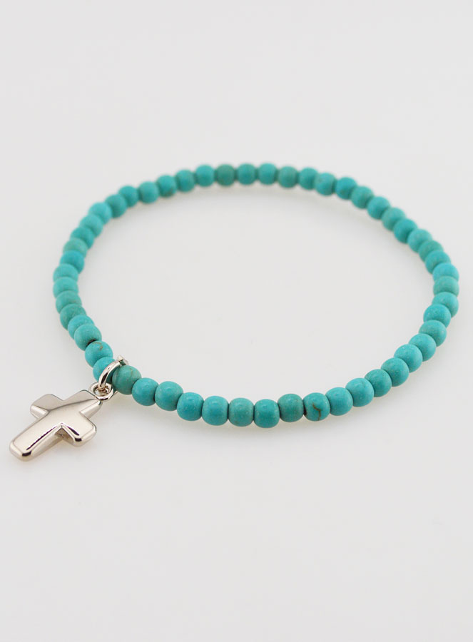 Bracelet en Turquoise 4mm & Croix (pic 4)
