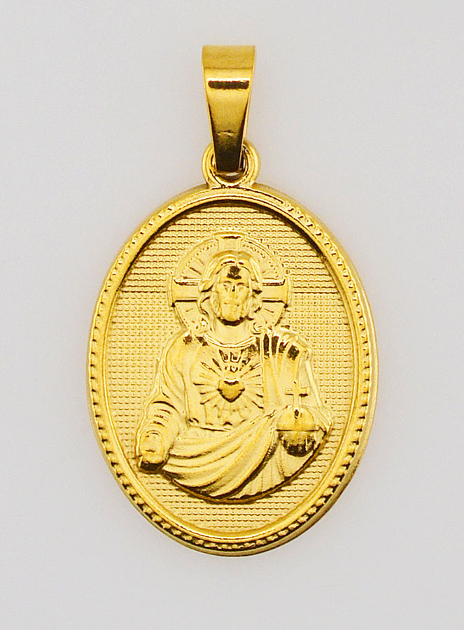 Médaille Sacré Coeur de Jésus en Inox Doré - 21mm (pic 1)