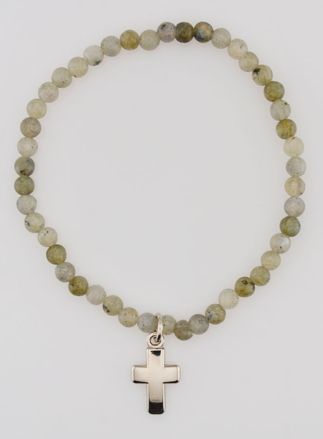 Bracelet en Pierre Naturelle de Labradorite 4mm & Croix (pic 1)